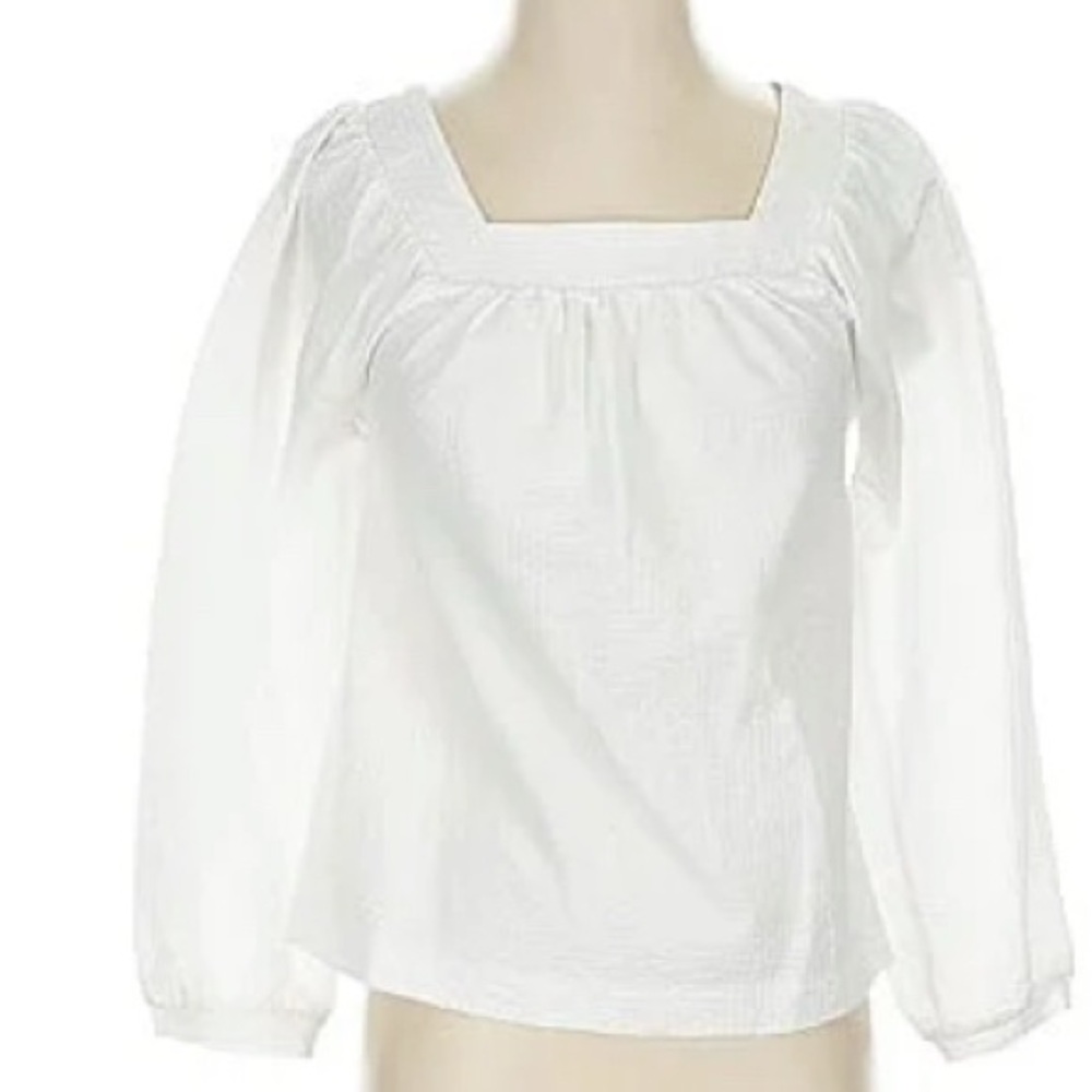 J. Crew White Blouse with Relaxed Fit and Billowy Sleeves